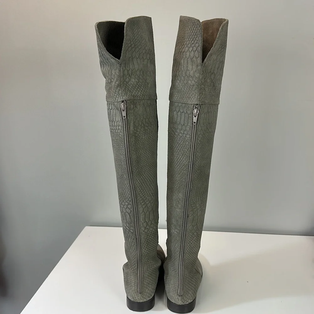Seychelles Gray Victory Croc Knee High Boots Size 7